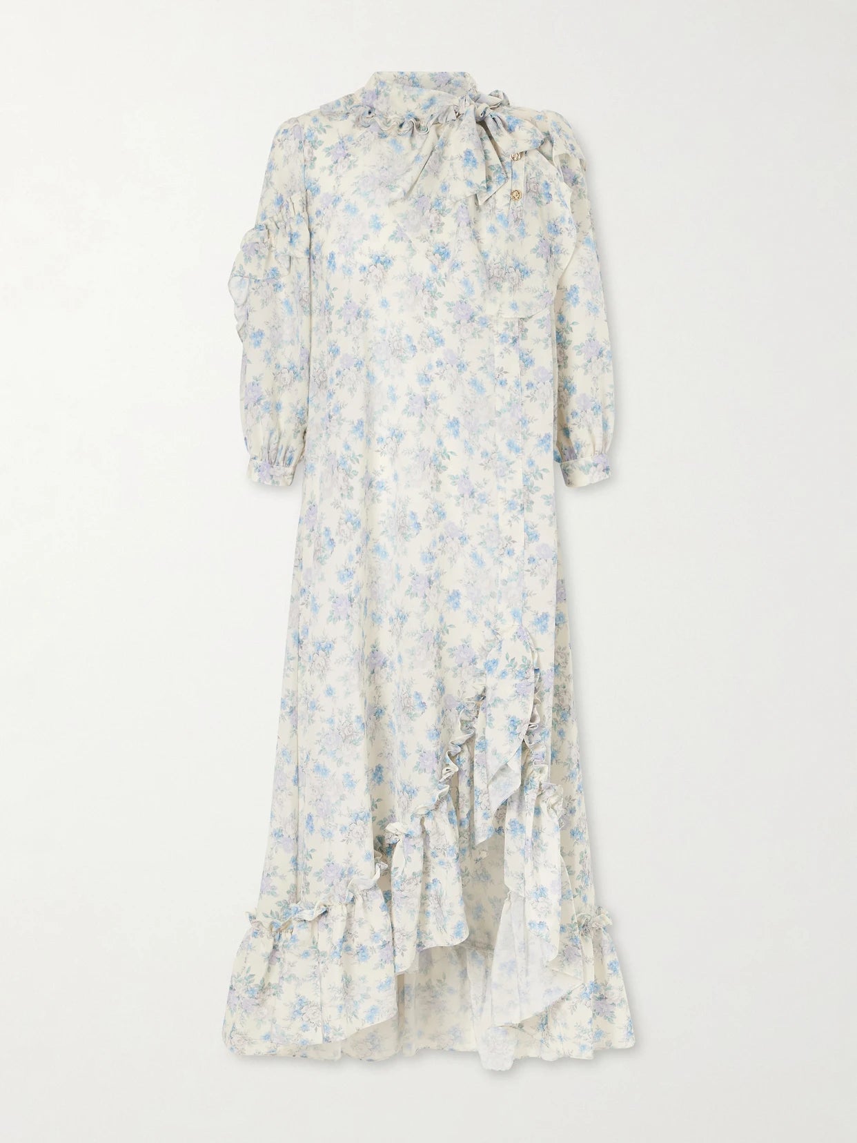 Batacalla Scarf-detailed Ruffled Floral-print Silk-crepe De Chine Midi Dress