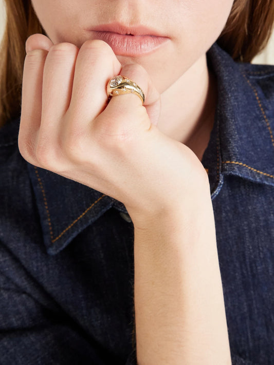Image of Rings. Product name - Disco 14-karat Gold Diamond Ring in Multi colour by brand - Marlo Laz