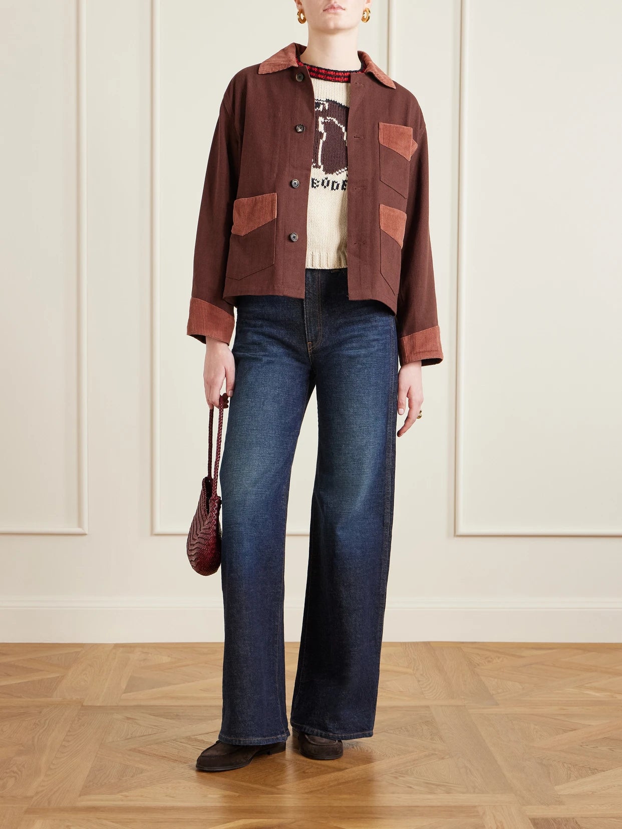 Image of Coats & Jackets. Product name - Corduroy-trimmed Cotton-twill Jacket in Brown colour by brand - BODE
