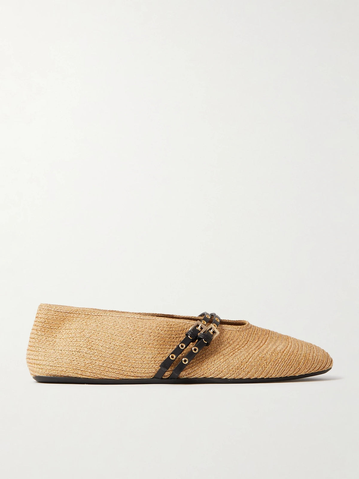 Leather-trimmed Raffia Ballet Flats