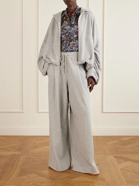 Image of Sleepwear & Loungewear. Product name - Cotton-jersey Wide-leg Track Pants in Gray colour by brand - Dries Van Noten