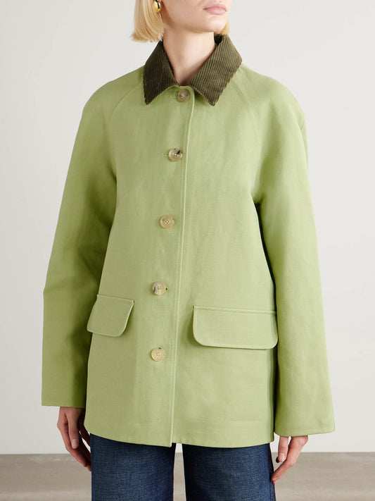 Broderick Corduroy-trimmed Linen And Silk-blend Coat