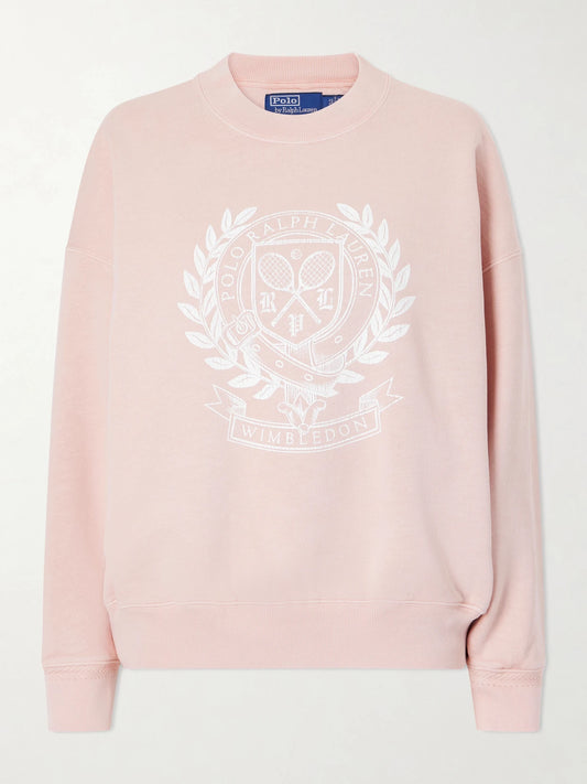 Image of Sleepwear & Loungewear. Product name - + Wimbledon Logo-printed Cotton-blend Jersey Sweatshirt in Pink colour by brand - Polo Ralph Lauren