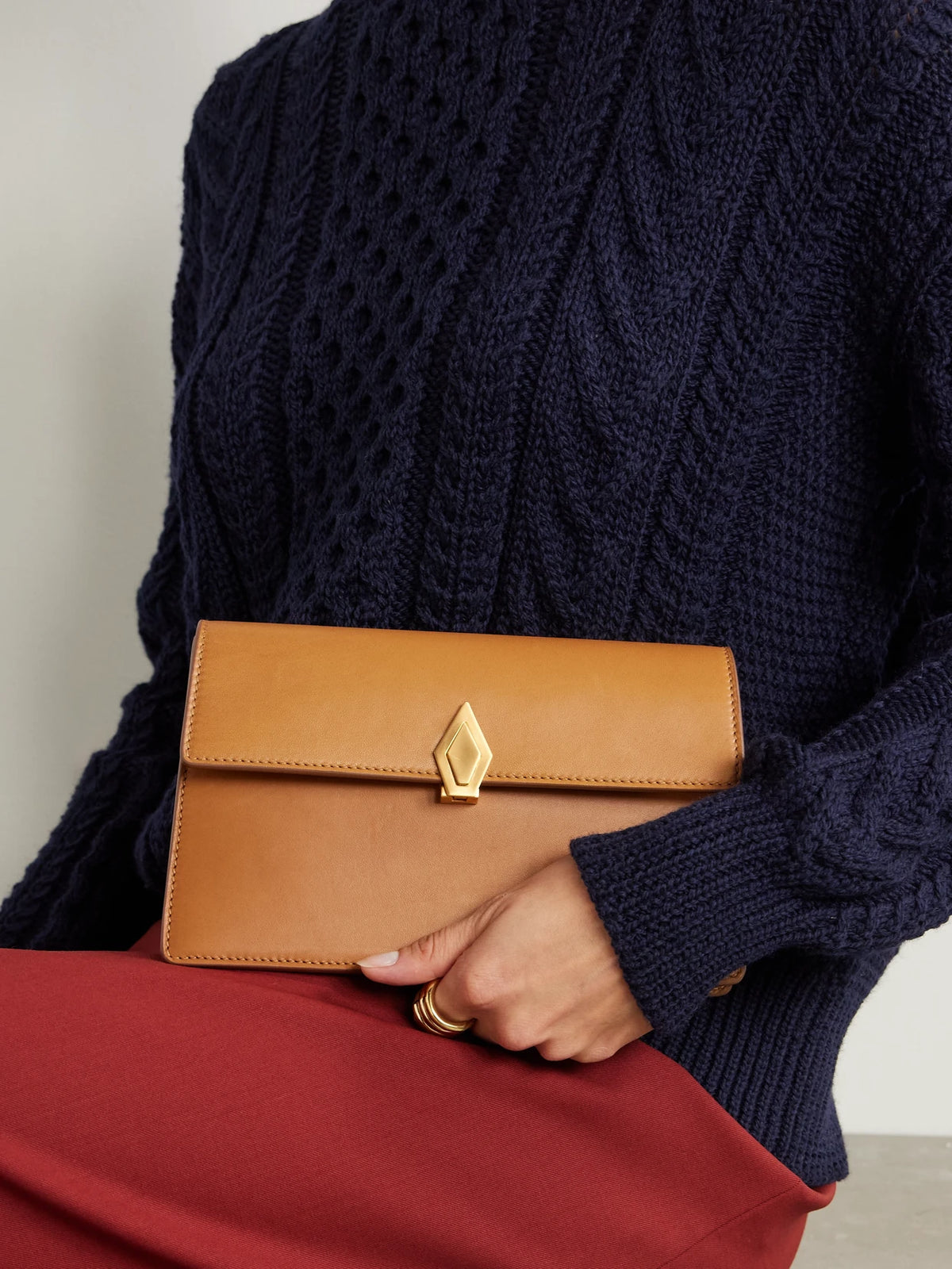 Image of Bags. Product name - Parallel 22 Small Leather Shoulder Bag in Camel colour by brand - Métier