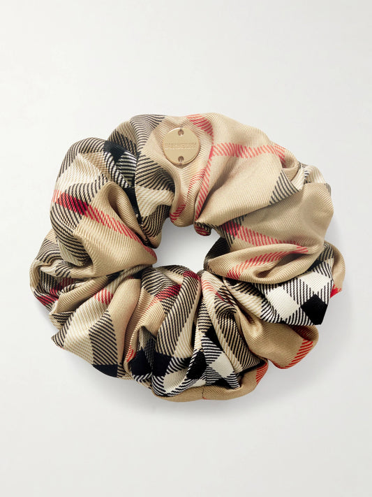 Embellished Checked Silk Scrunchie