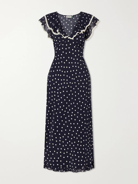 Bethea Crochet-trimmed Polka-dot Crepe Midi Dress