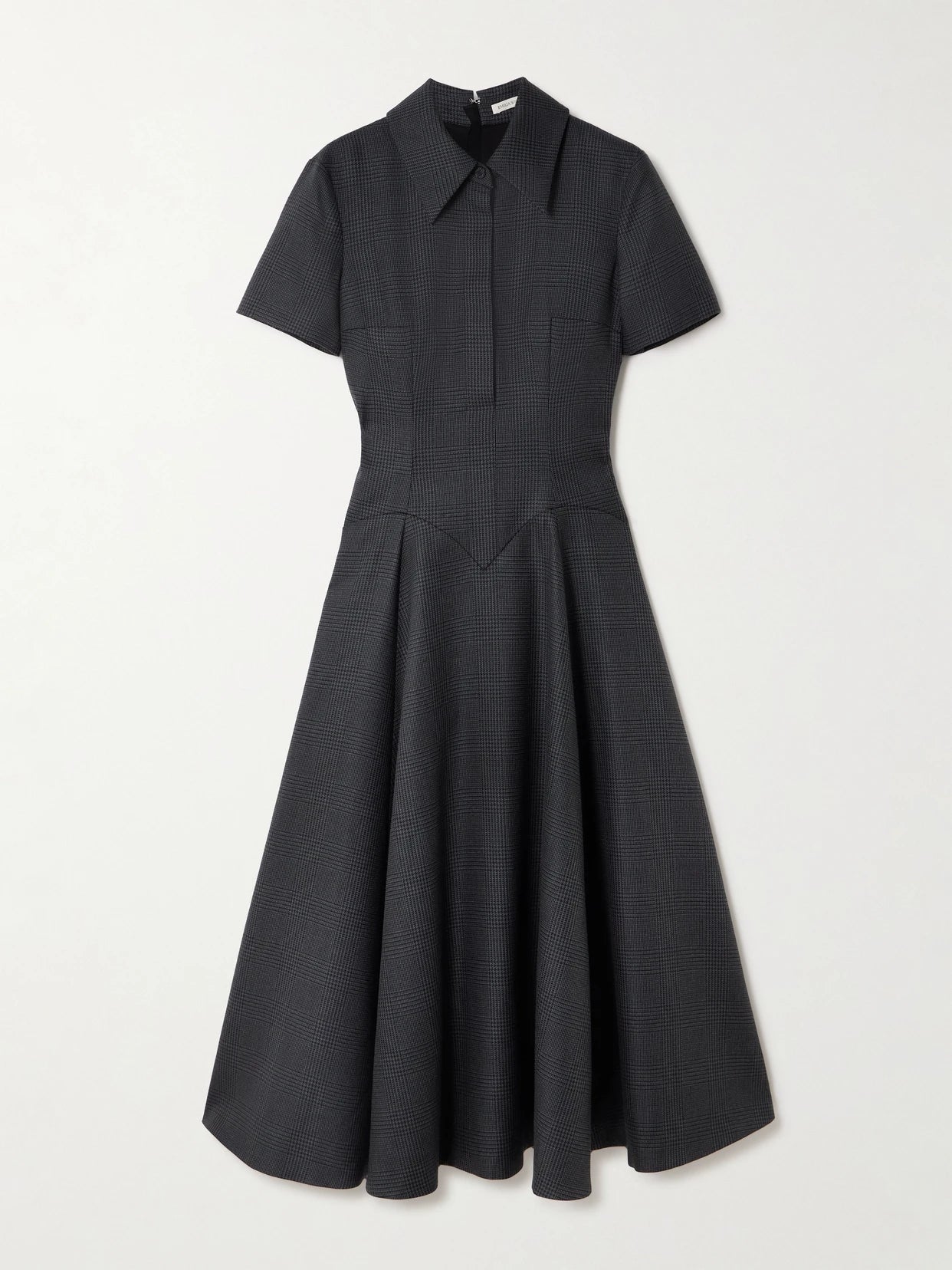 Image of Dresses. Product name - Jody Paneled Prince Of Wales Checked Wool-blend Midi Shirt Dress in Charcoal colour by brand - Emilia Wickstead