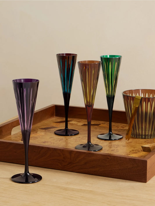 Image of Tableware. Product name - Prism Set Of Four Champagne Flutes in Multi colour by brand - L'Objet