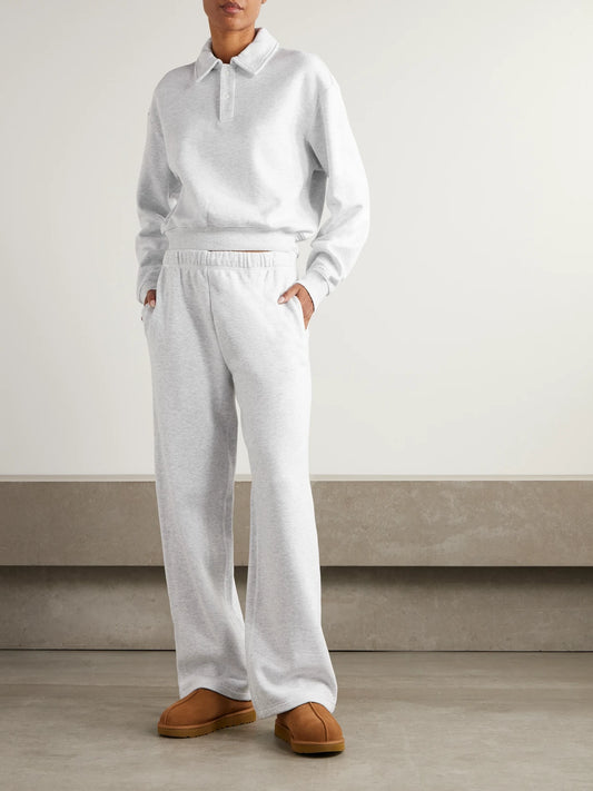 Image of Sleepwear & Loungewear. Product name - Classic Cotton-blend Jersey Straight-leg Pants - Light Heather Gray in Light gray colour by brand - SKIMS
