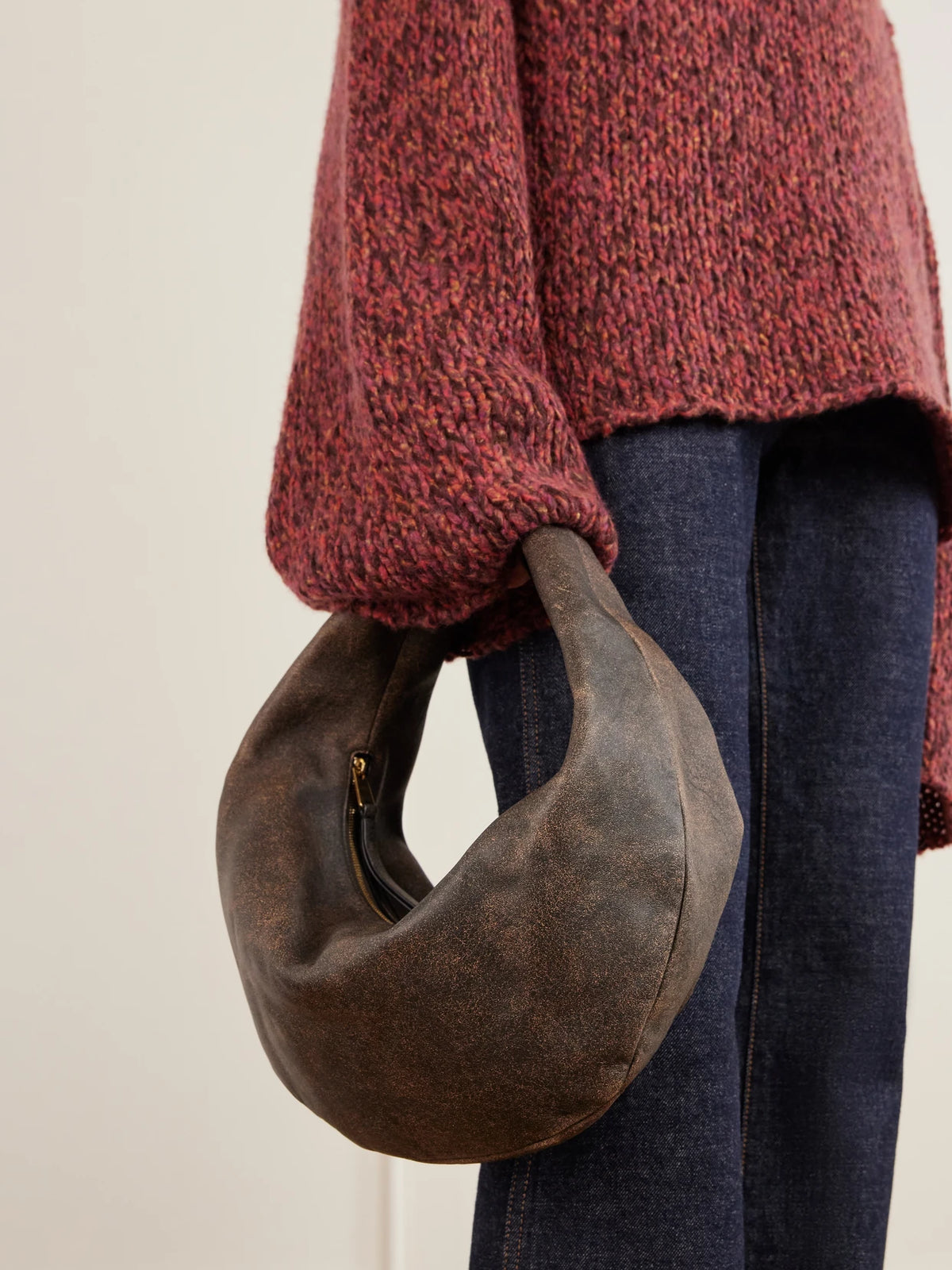 Image of Bags. Product name - Olivia Medium Distressed Leather Top-handle Bag in Black colour by brand - KHAITE