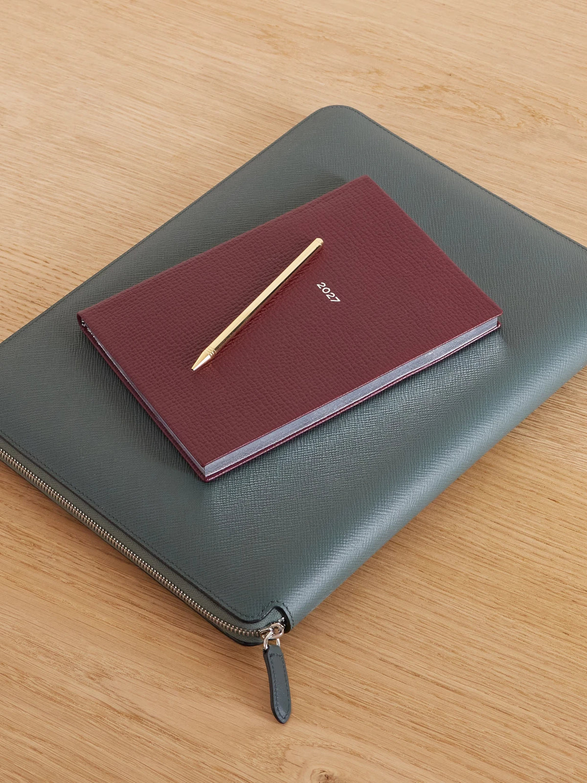 Image of Wallets & Money Clips. Product name - Panama Leather A4 Folder in Dark green colour by brand - Smythson