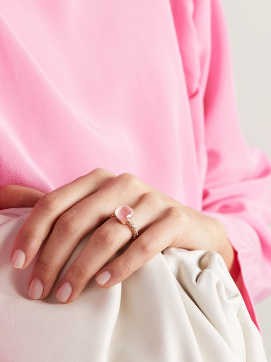 Image of Rings. Product name - Nudo Classic 18-karat Rose Gold Multi-stone Ring in Multi colour by brand - Pomellato