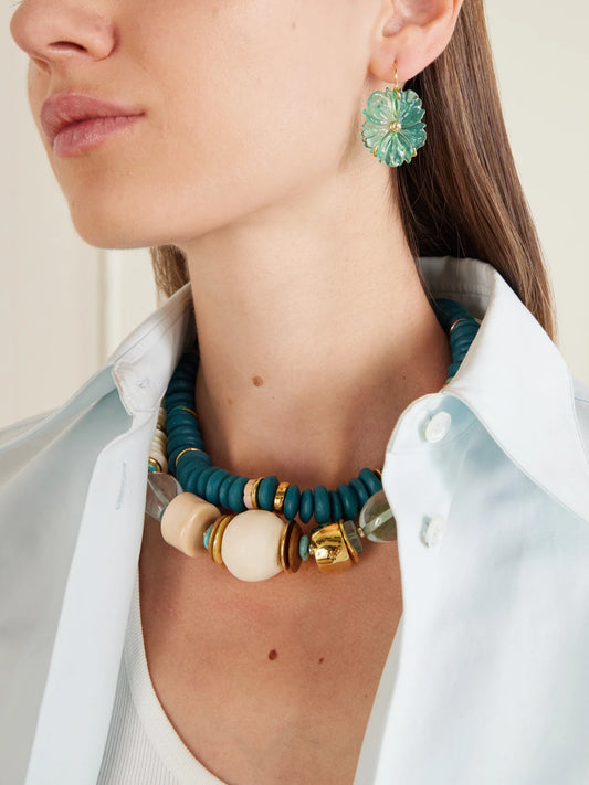 New Bloom Enamel Gold-plated, Glass And Lemon Quartz Earrings
