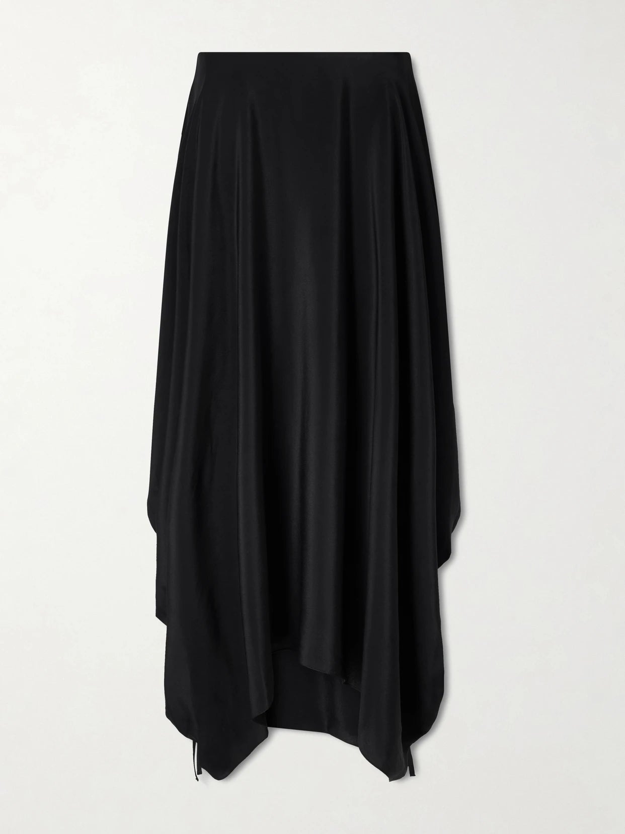 Image of a model wearing Skirts. Product name - Desia Asymmetric Silk-crepe Midi Skirt in Black colour by brand - Sharon Wauchob
