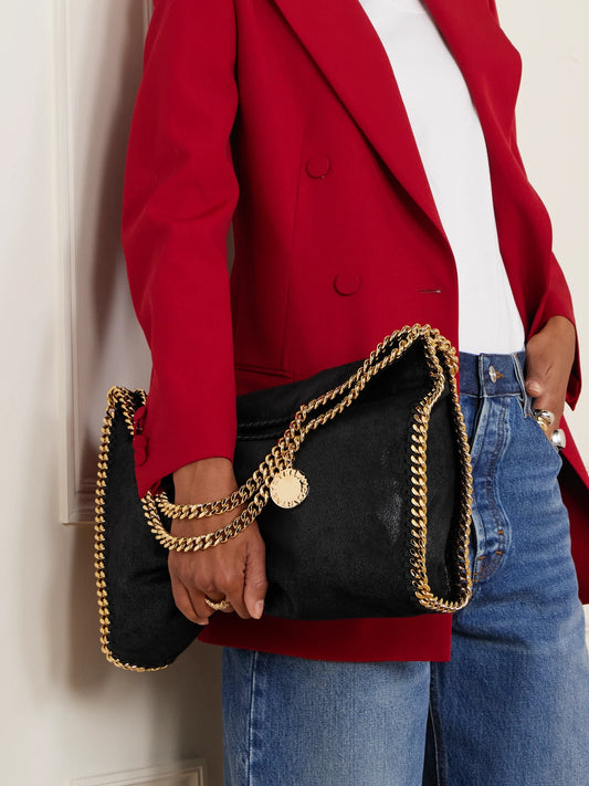 Image of Bags. Product name - The Falabella Medium Vegetarian Brushed-leather Shoulder Bag in Black colour by brand - Stella McCartney