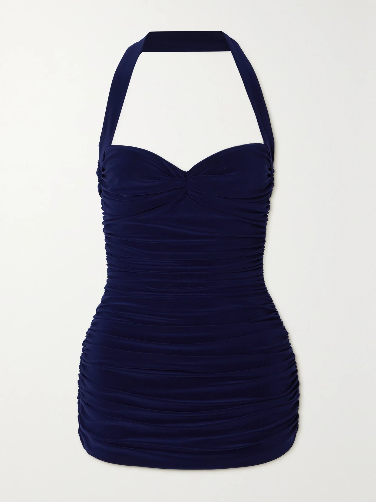 Image of Swimwear. Product name - Bill Mio Ruched Halterneck Swimsuit in Navy colour by brand - Norma Kamali