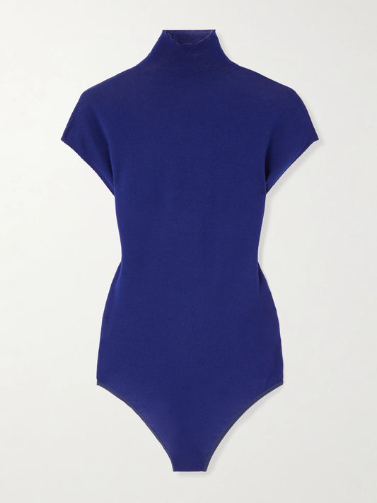 Image of Bodysuits. Product name - Turtleneck Wool-blend Jersey Bodysuit in Purple colour by brand - Alaïa
