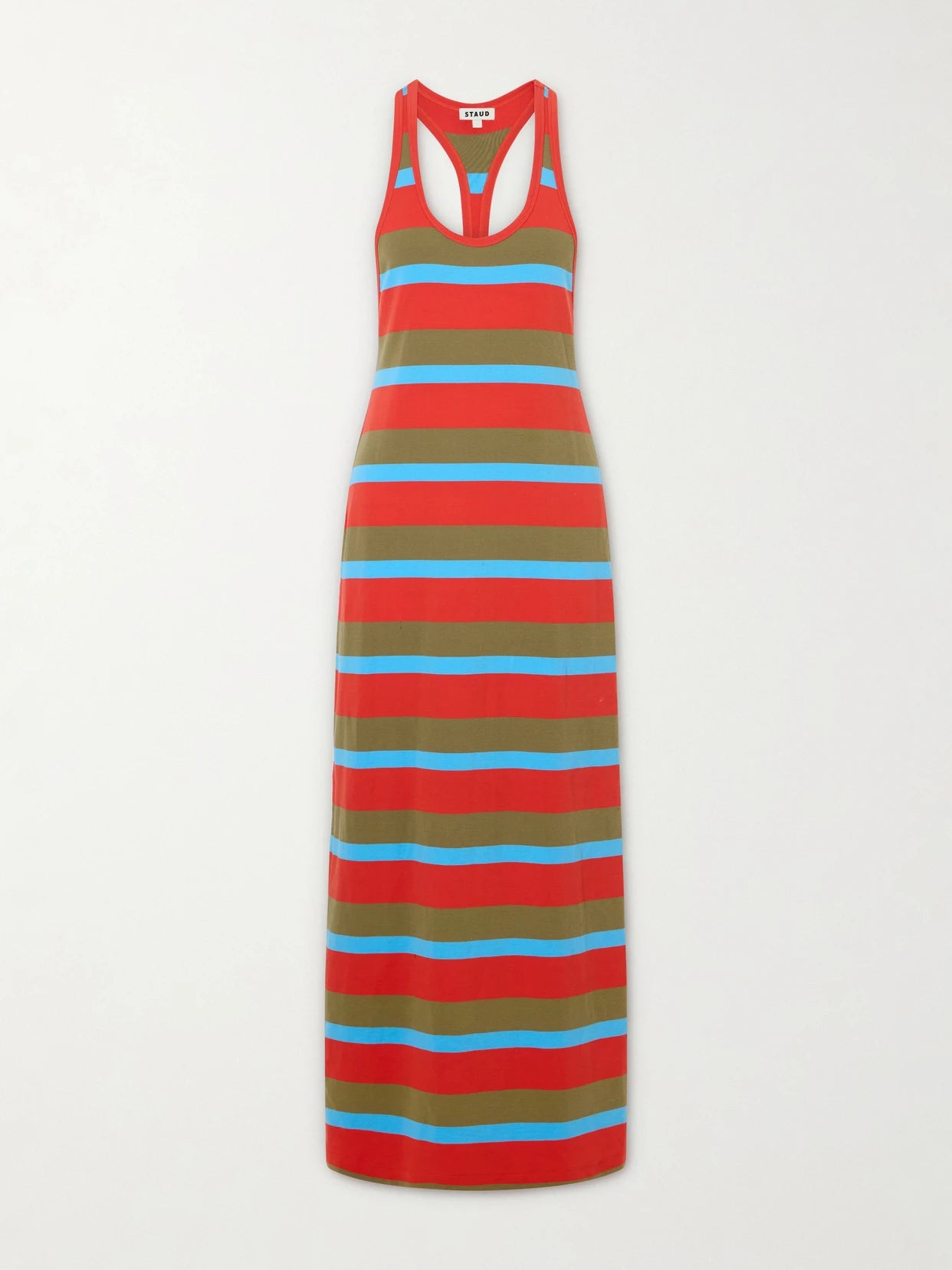 Image of Dresses. Product name - Encino Striped Cotton-blend Maxi Dress in Multi colour by brand - STAUD