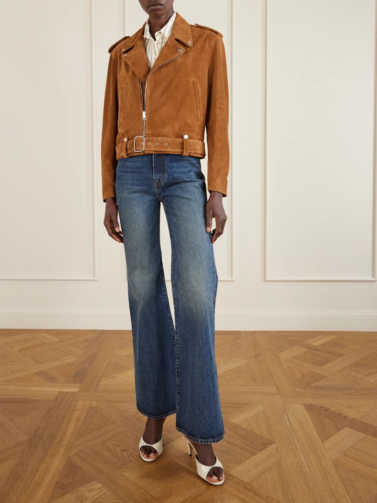 Image of Coats & Jackets. Product name - Evel Suede Biker Jacket in small colour by brand - Nili Lotan