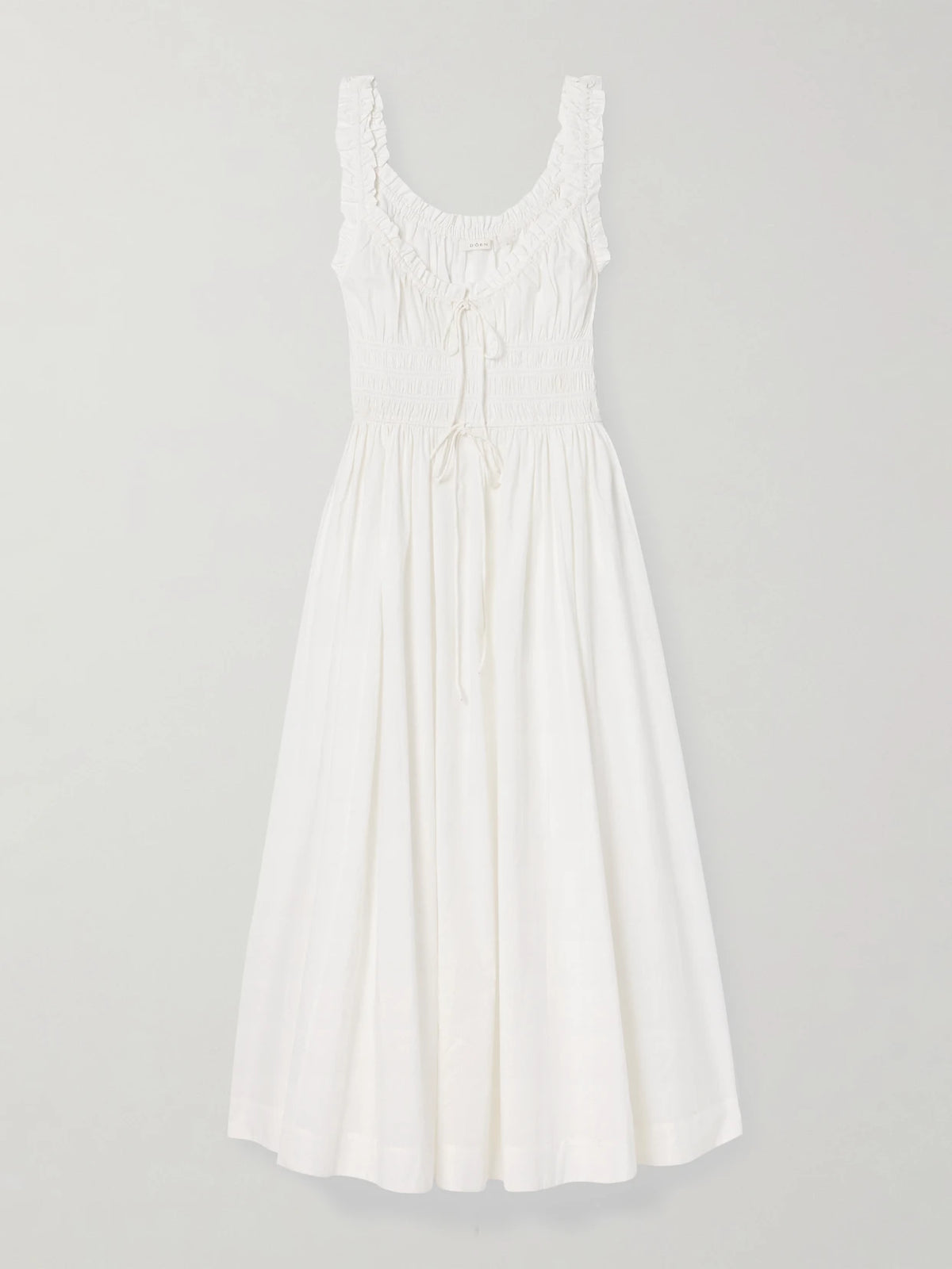 Emmaretta Tie-detailed Shirred Cotton-voile Midi Dress