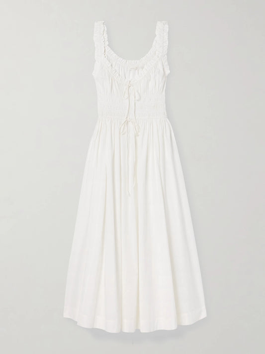 Emmaretta Tie-detailed Shirred Cotton-voile Midi Dress