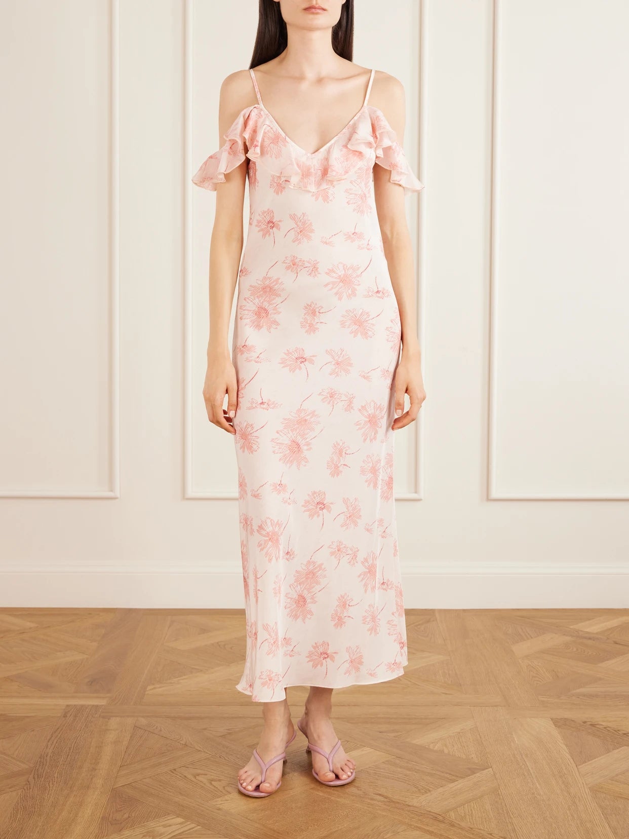 Daisy Ruffled Floral-print Silk Chiffon Midi Dress