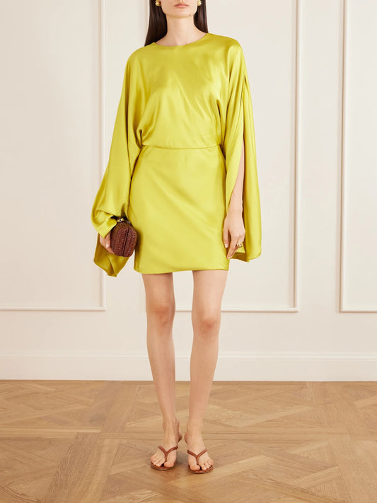 Image of Dresses. Product name - Obie Satin Mini Dress in Yellow colour by brand - Norma Kamali