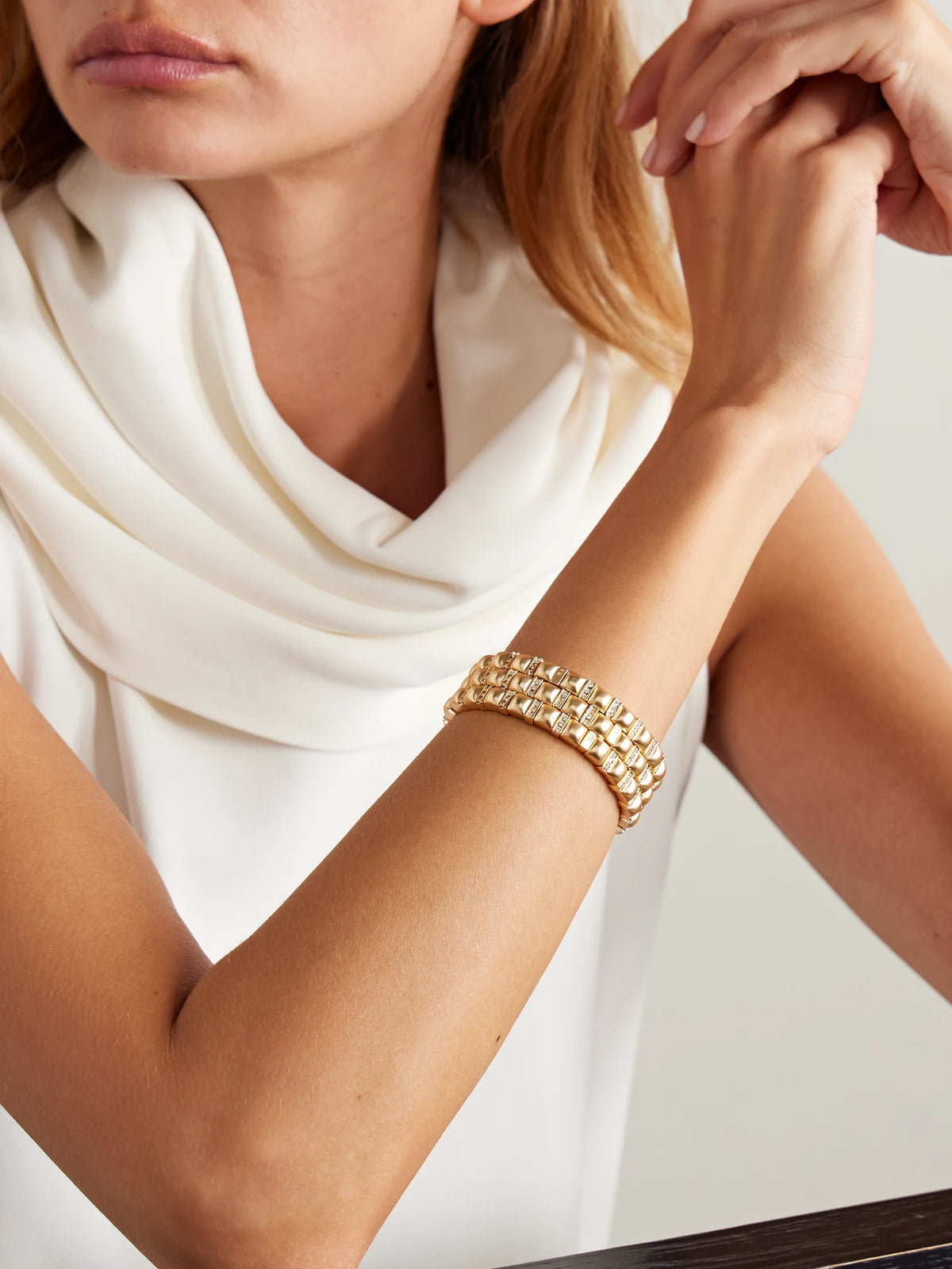 Image of Bracelets. Product name - Set Of Three Gold-tone Crystal Bracelets in Multi colour by brand - Roxanne Assoulin