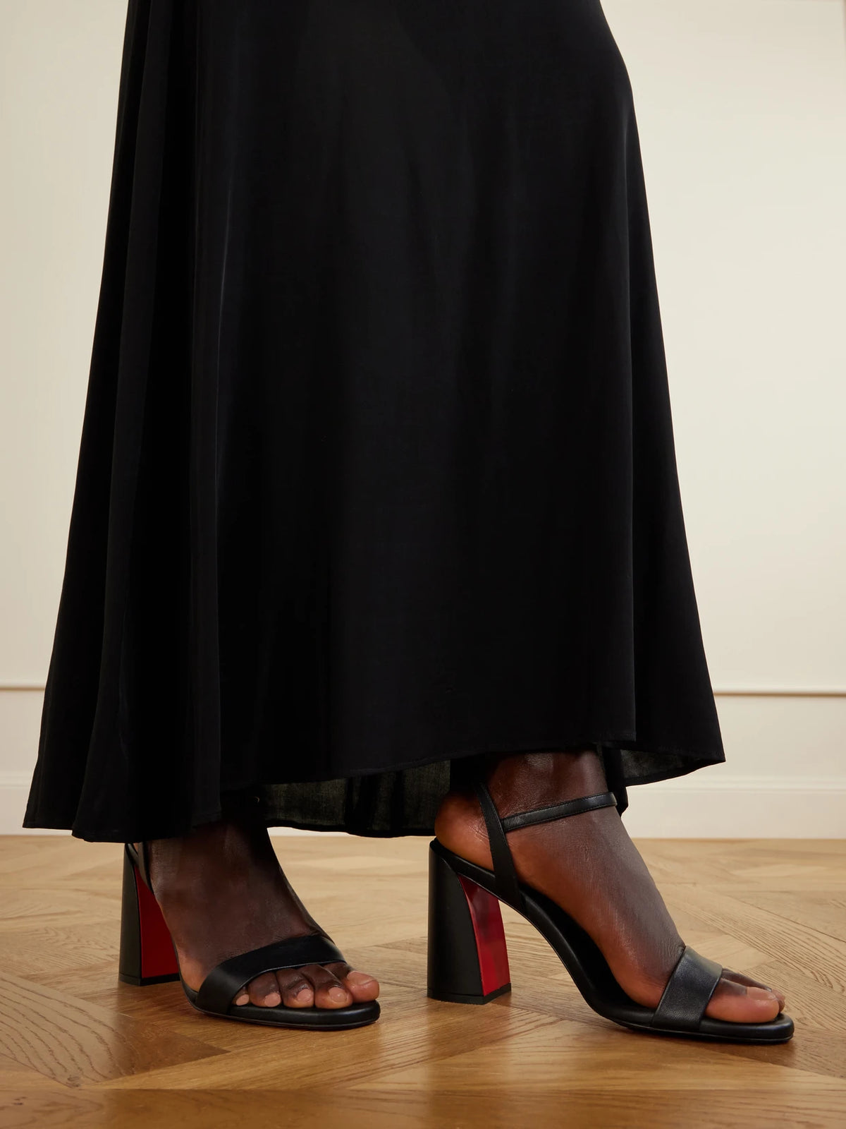 Image of Heels. Product name - Jane 85 Leather Sandals in Black colour by brand - Christian Louboutin