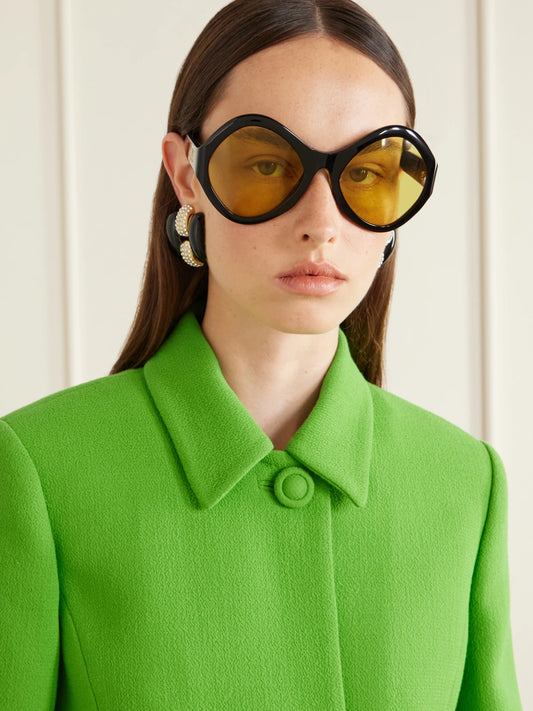 Image of Sunglasses. Product name - Vlogo-embellished Round-frame Acetate Sunglasses in Black, Tortoiseshell, Ivory colour by brand - Valentino Eyewear