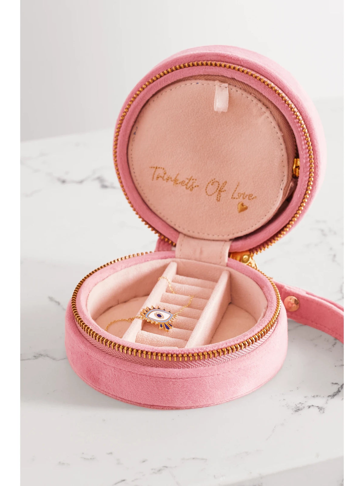 Image of Decor. Product name - Sacred Heart Embroidered Velvet Jewelry Box in Pink colour by brand - L'Atelier Nawbar