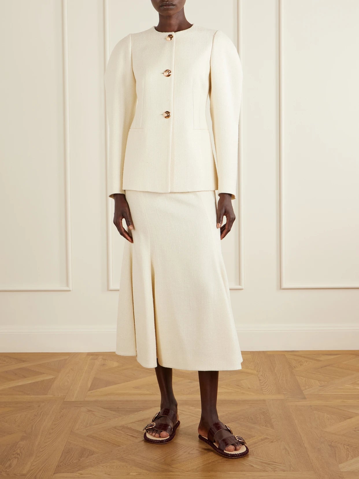 Image of Coats & Jackets. Product name - Daelan Silk And Wool-blend Jacket in Ivory colour by brand - Gabriela Hearst