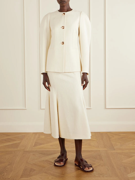 Image of Coats & Jackets. Product name - Daelan Silk And Wool-blend Jacket in Ivory colour by brand - Gabriela Hearst