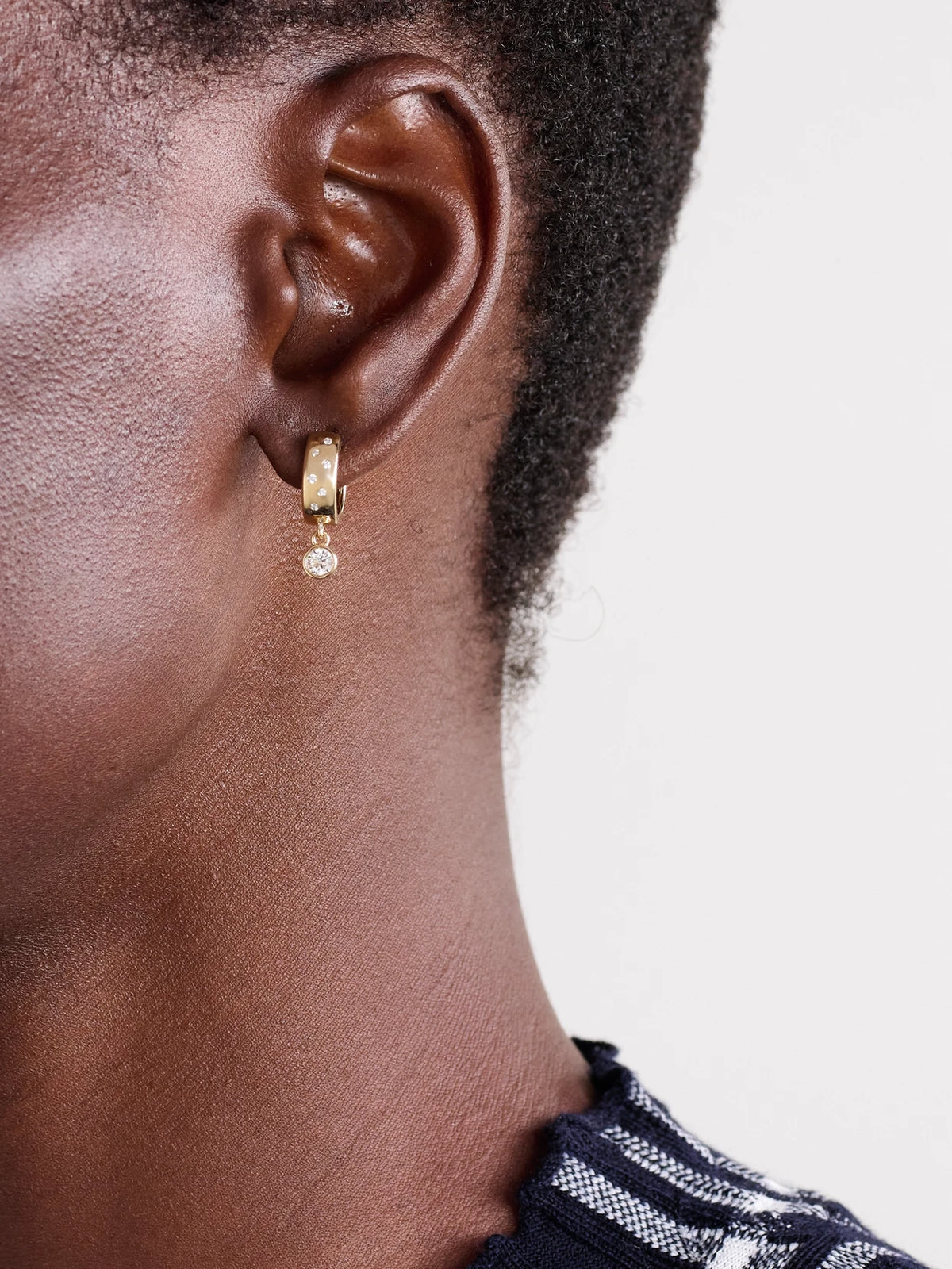 Image of Earrings. Product name - Polka-dot Drop 14-karat Gold Diamond Hoop Earrings in Multi colour by brand - Roxanne First