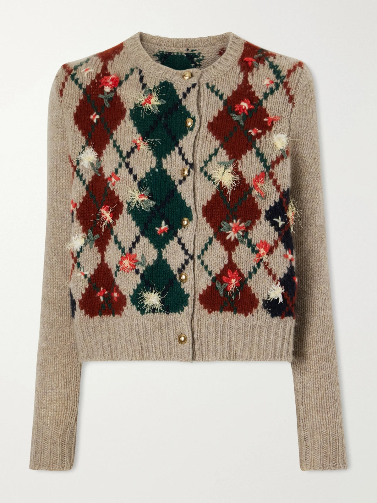 KHAITE Marcela Argyle Embroidered Wool And Mohair-blend Cardigan
