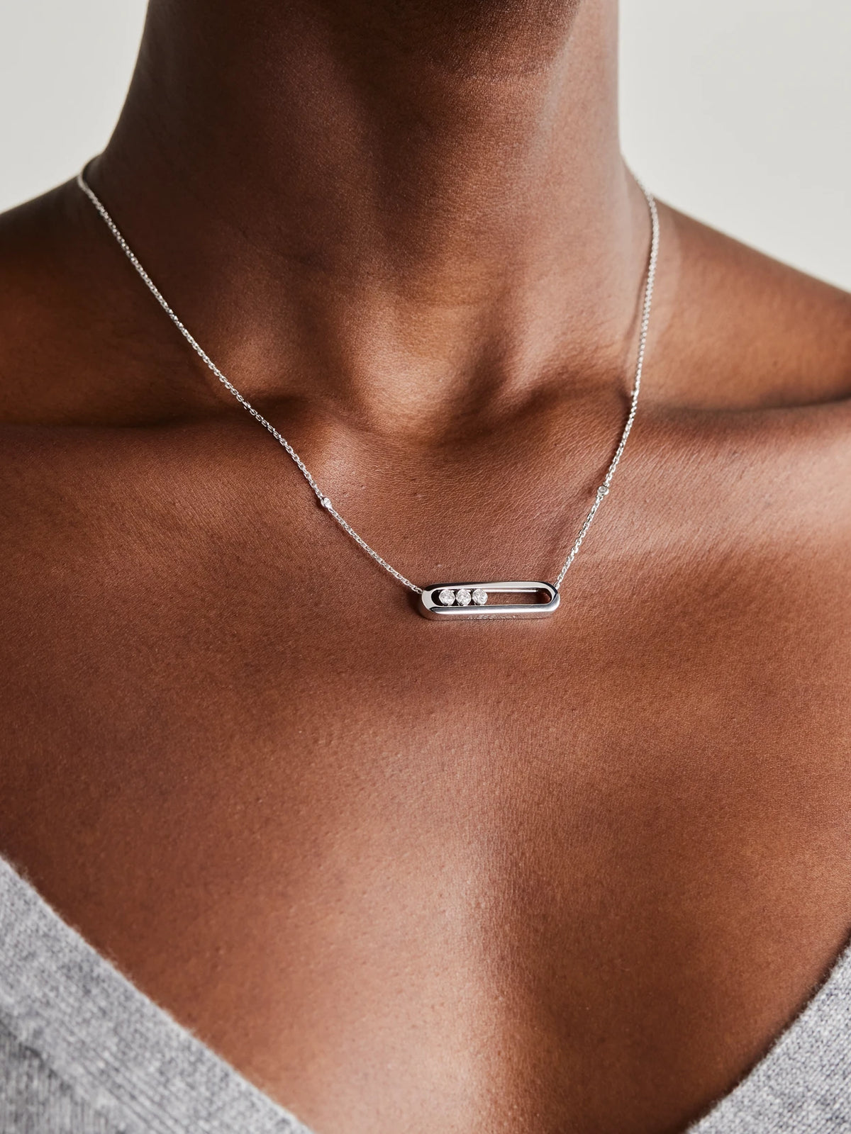 Image of Necklaces. Product name - Move 18-karat White Gold Diamond Necklace in Multi colour by brand - Messika