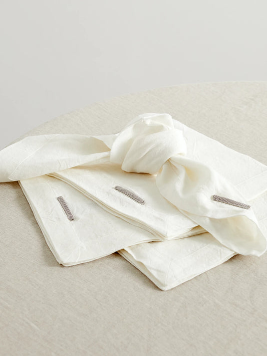 Set Of Four Bead-embellished Linen Napkins