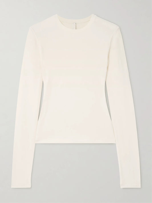 Image of Sleepwear & Loungewear. Product name - Long Sleeve T-shirt - Marble in Ivory colour by brand - SKIMS