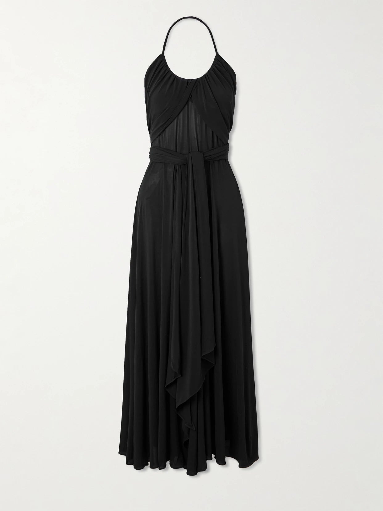 Image of Dresses. Product name - Belted Gathered Jersey Halterneck Maxi Dress in Black colour by brand - Alaïa