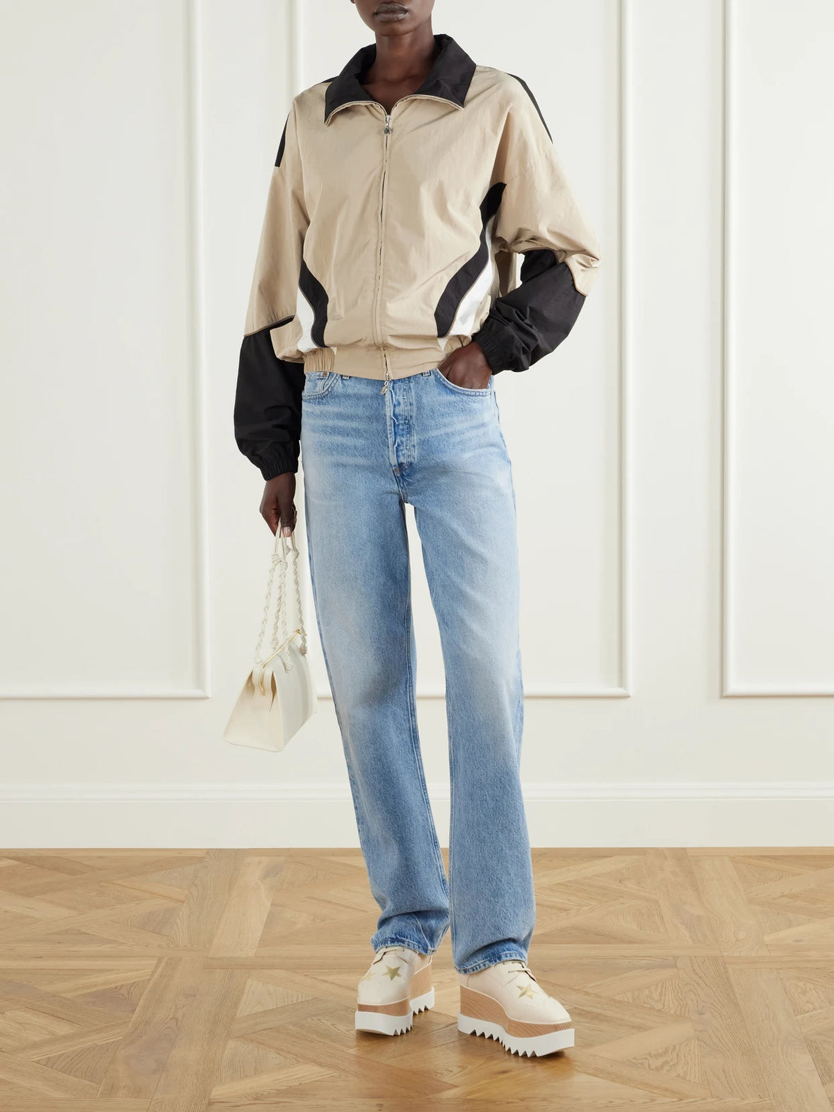 Image of Flats. Product name - Elyse Wood-trimmed Vegetarian Material Platform Brogues in Cream colour by brand - Stella McCartney