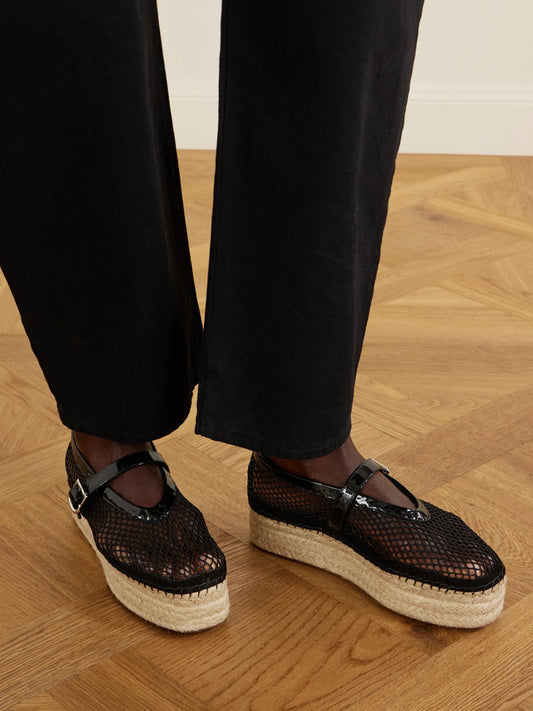 Buckled Mesh Platform Espadrille Sandals