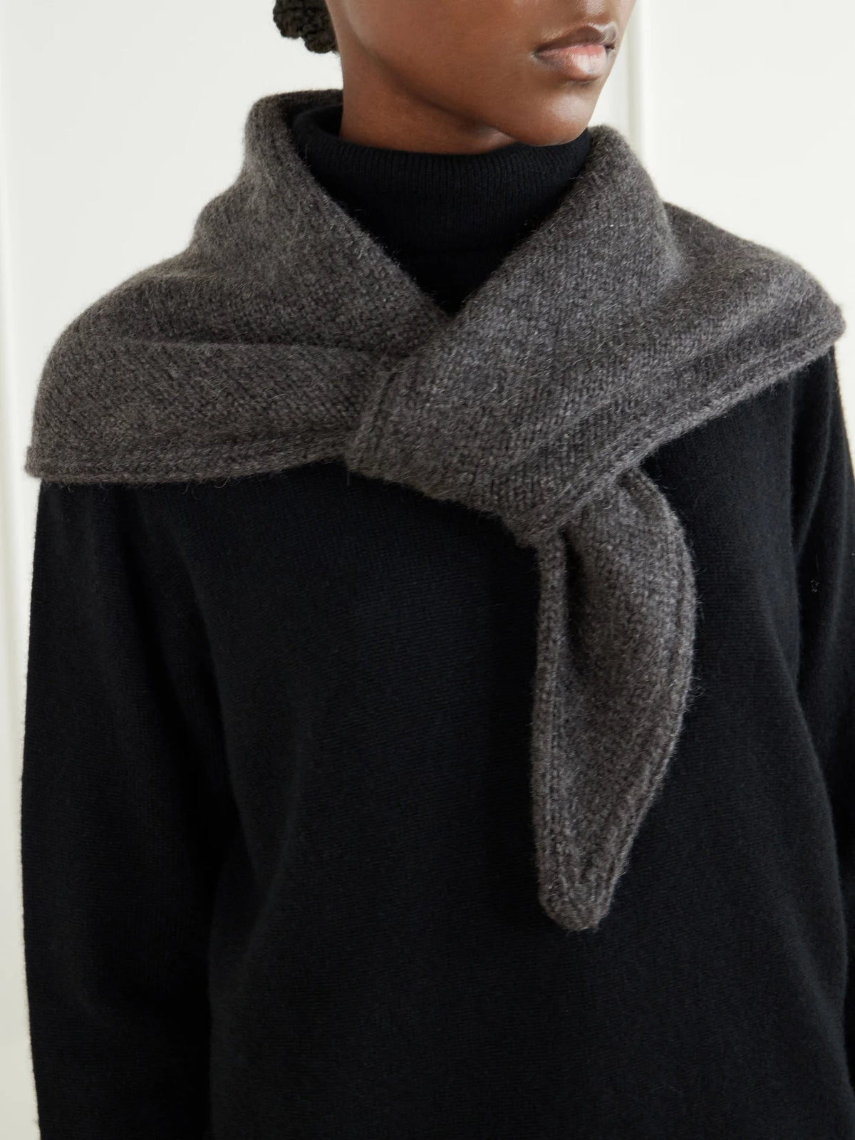 Image of Scarves & Shawls. Product name - Pyrite Cashmere Scarf in Charcoal colour by brand - The Row