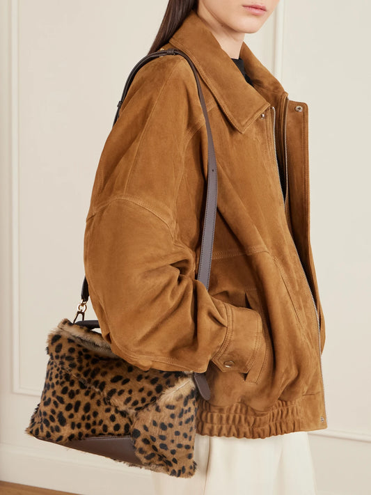 Puzzle Edge Small Leather-trimmed Leopard-print Shearling Shoulder Bag