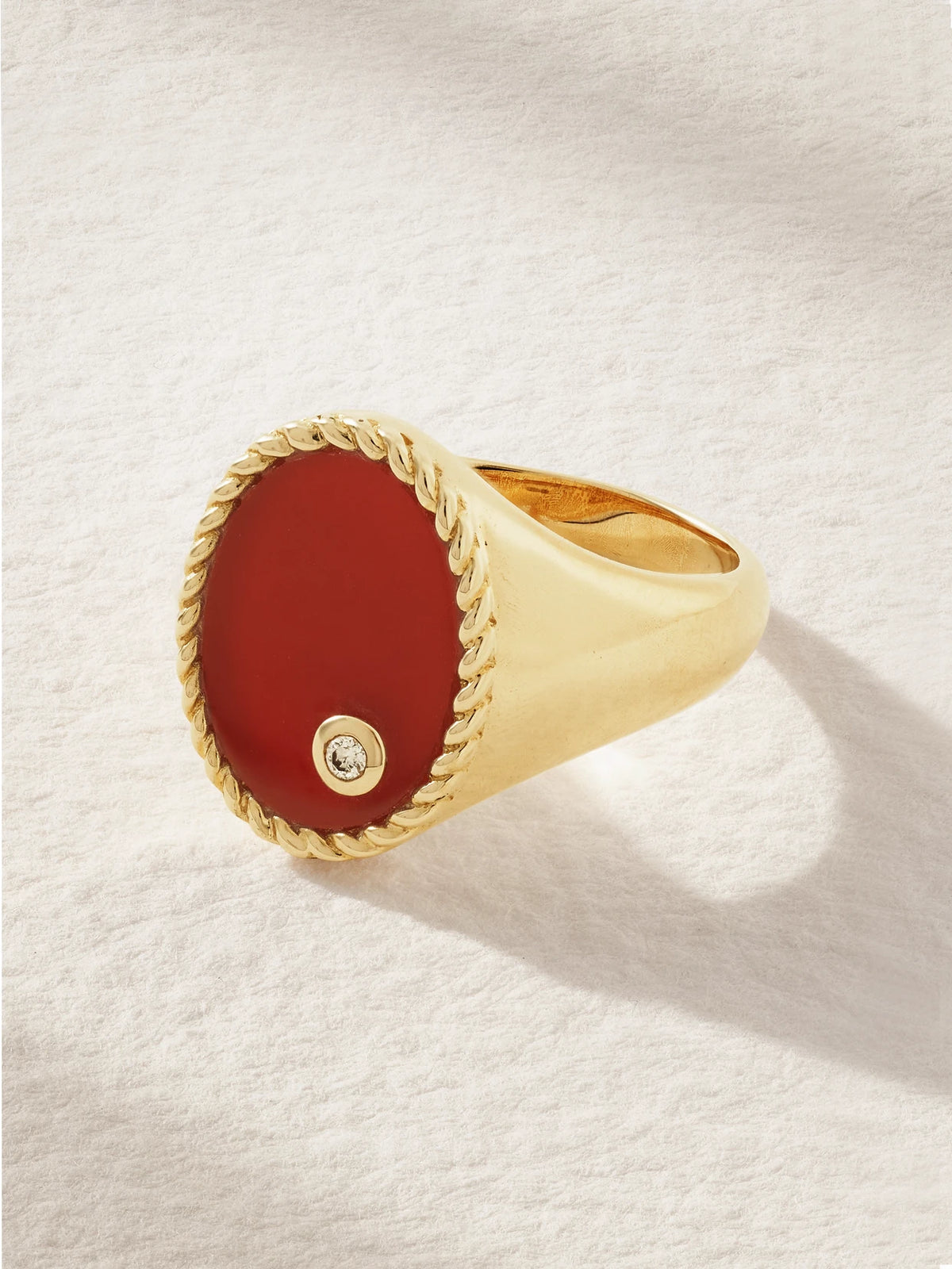 9-karat Gold, Agate And Diamond Signet Ring