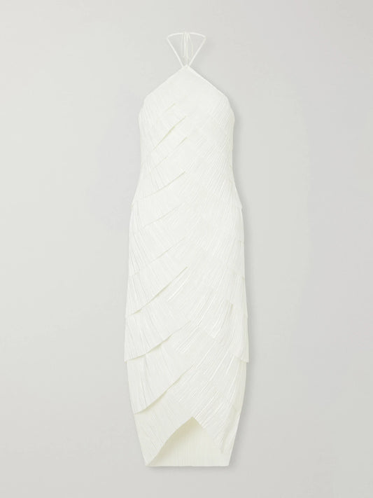 Cult Gaia Patrizia Bustier Tiered Plissé-satin Halterneck Midi Dress