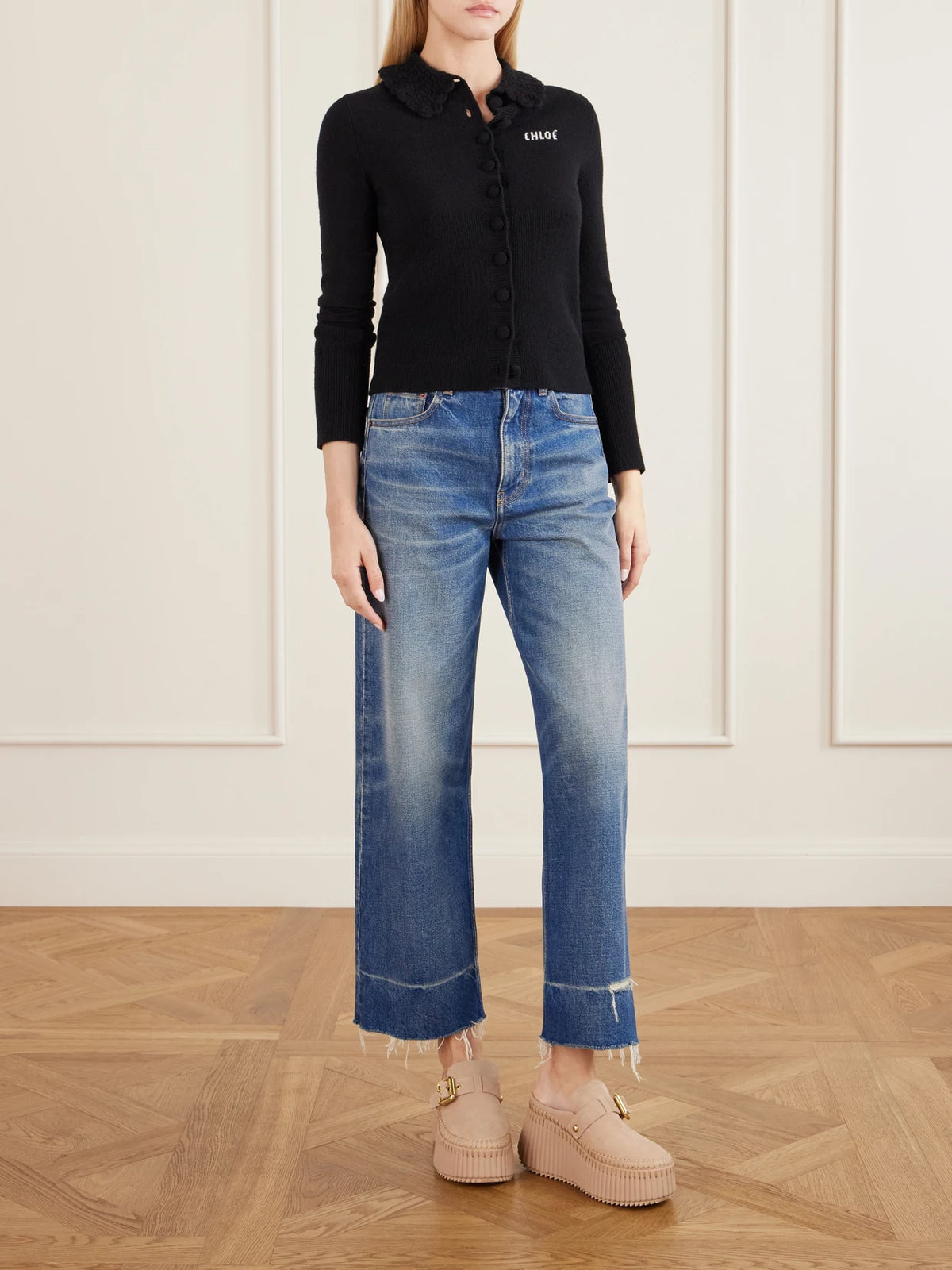 Image of Flats. Product name - Nama Suede Platform Mules in Sand colour by brand - Chloé