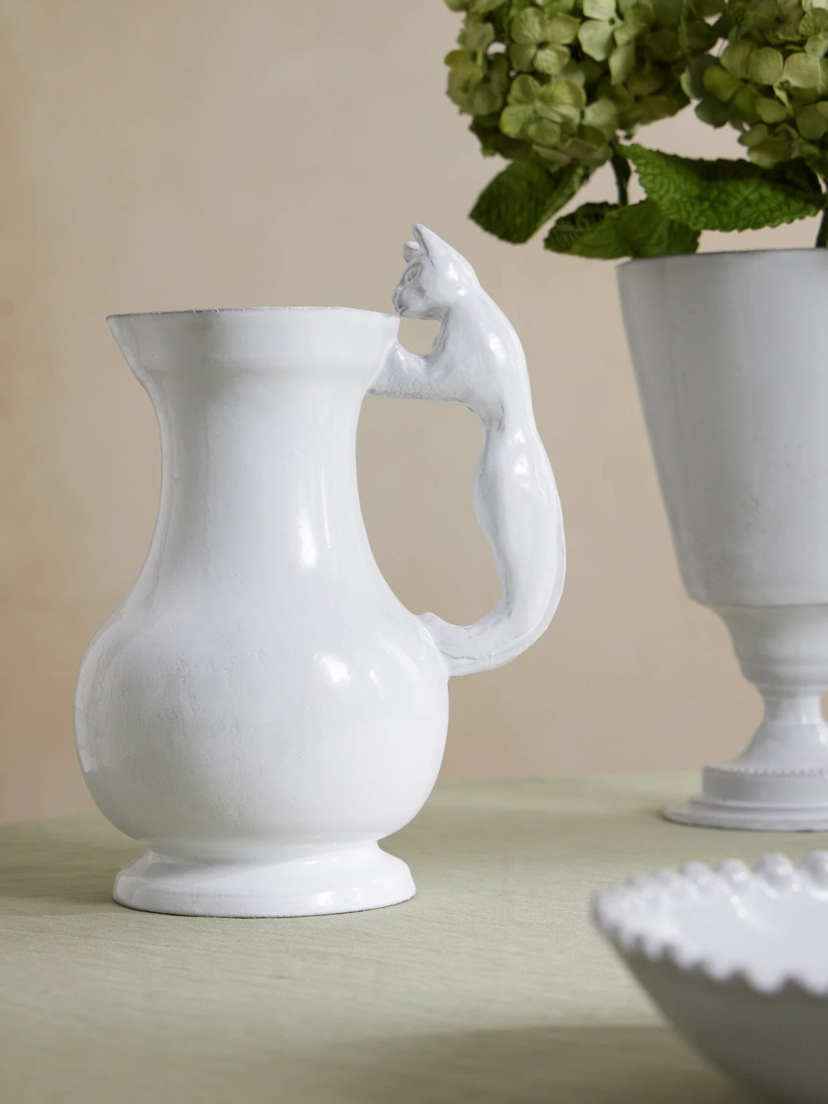 Image of Tableware. Product name - + Setsuko Cat Ceramic Pitcher in White colour by brand - Astier De Villatte