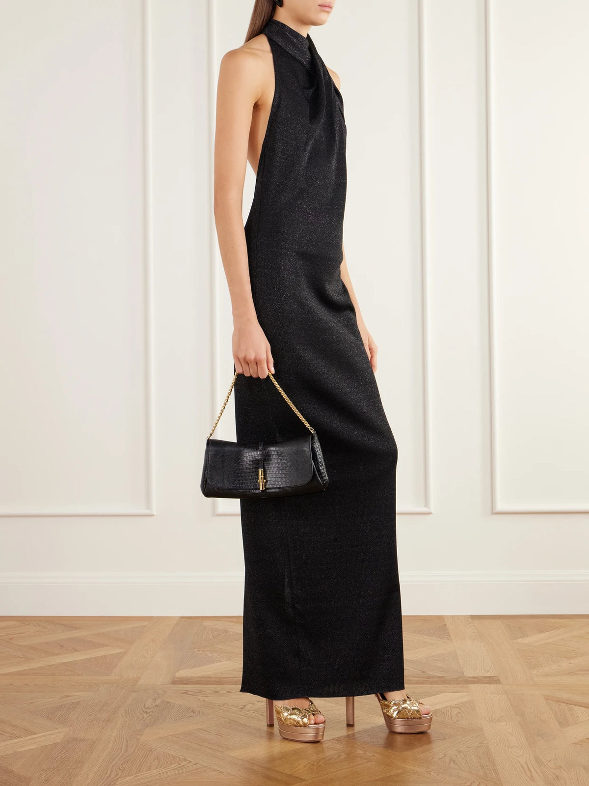Balmain Metropolis Lizard-effect Leather Shoulder Bag