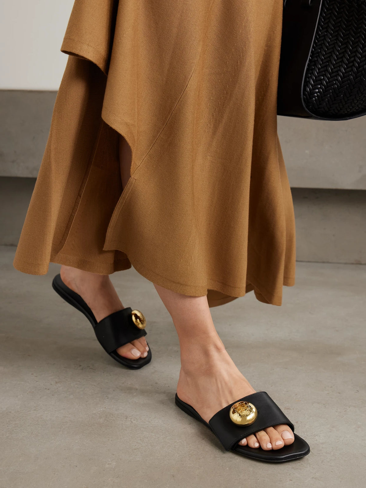Pebble Embellished Leather Slides