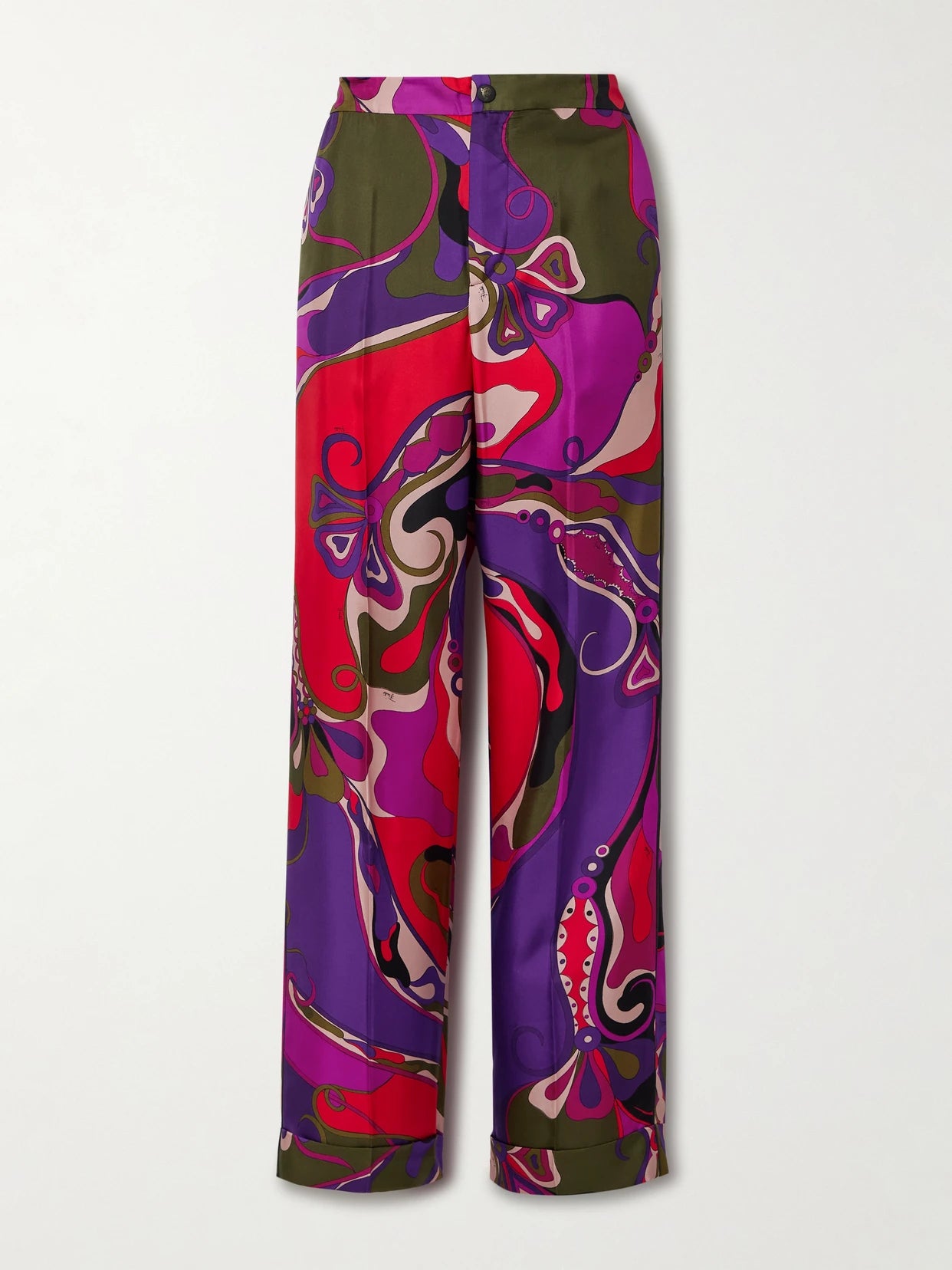Orchidee Printed Silk-twill Straight-leg Pants